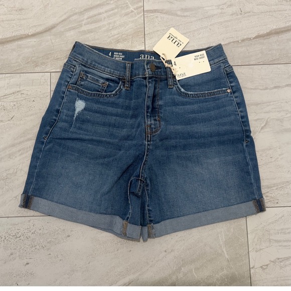a.n.a Pants - a.n.a High Rise Midi Denim Shorts Size 4 Med Blue Tide Cuffed 5" Inseam NWT